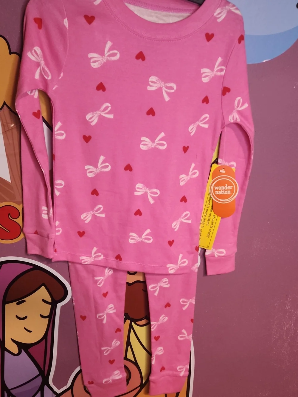wonder nation Pink Bow & Red Heart Pajama Set